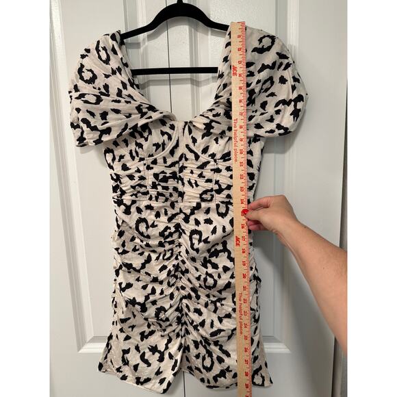 Self-Portrait 4 Off Shoulder Leopard Mini Dress Ruched Corset Black Cream XS - Picture 7 of 11